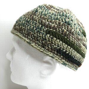 Forest Striped Skull Cap OS Kufi Winter Hat Handmade Crochet Hand Knit Short NWT